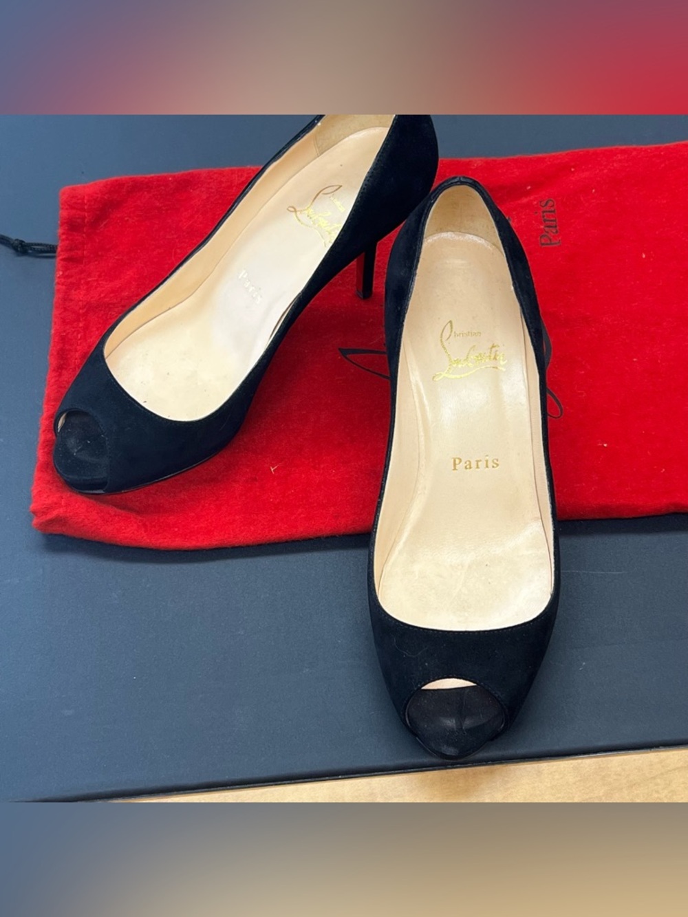Christian Louboutin Black Suede Open-Toe Pumps - Picture 3 of 6